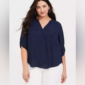 Torrid Harper Georgette Pullover 3/4 Sleeve Navy Blue